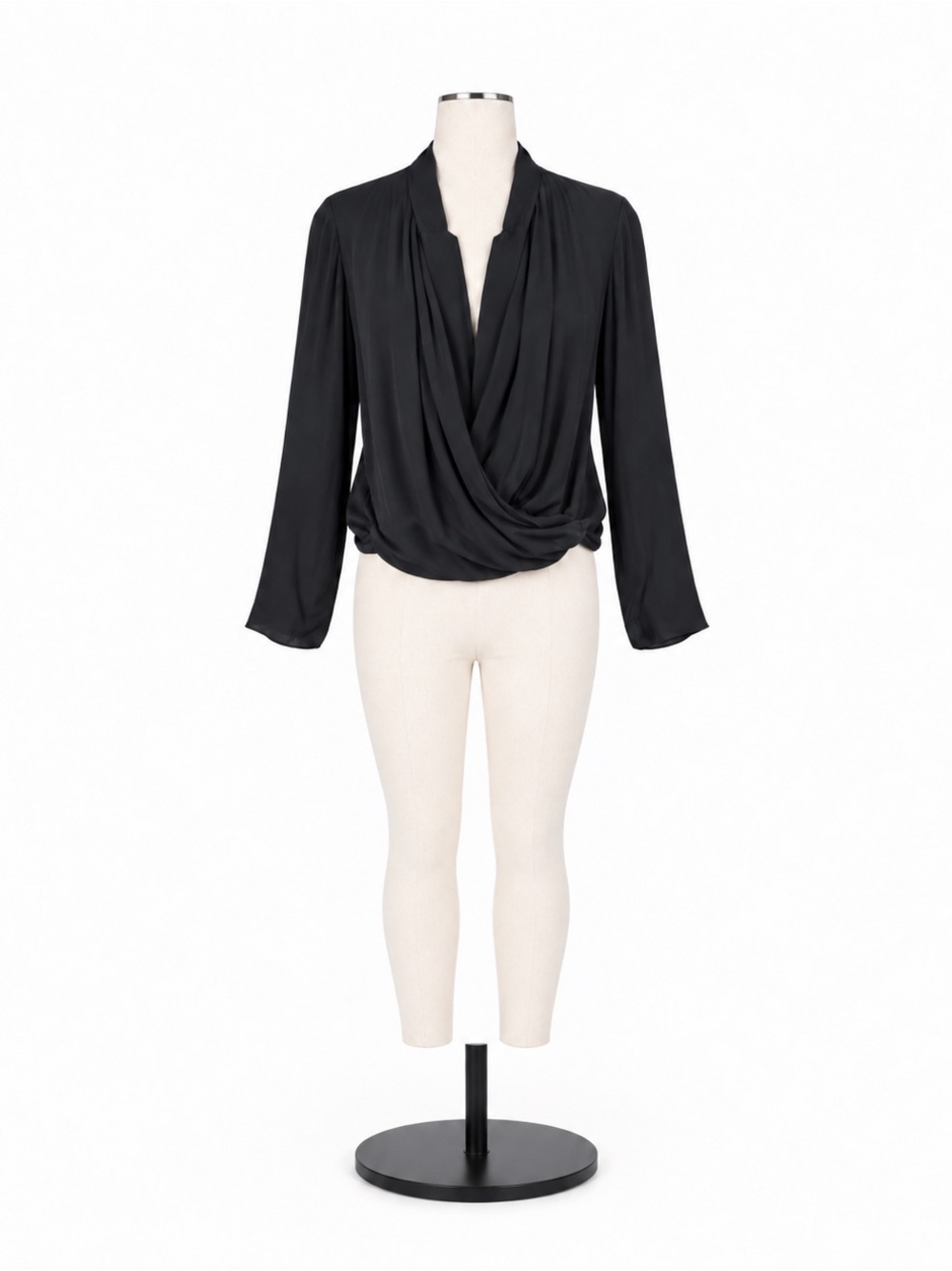Anthropologie Elevie Black Wrap Blouse Size 12 Long Sleeve Draped Top NWT